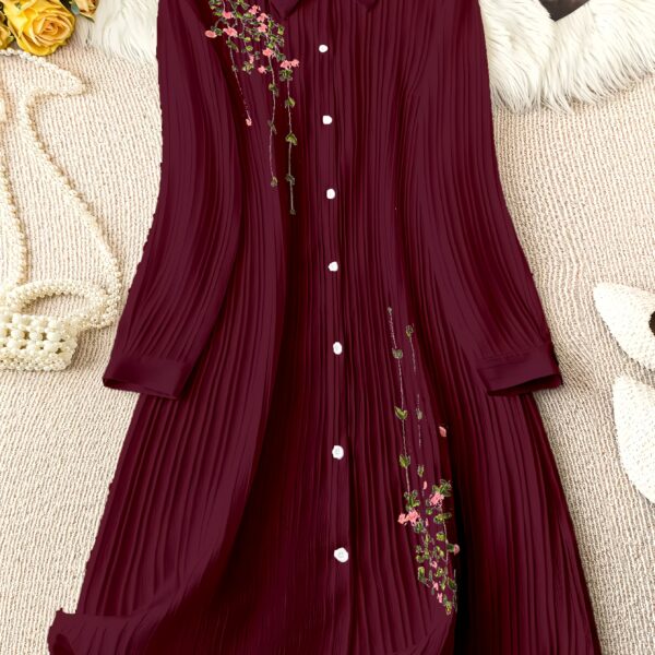 Newness Serene Bloom Floral Shirt Dress: A stunning, flowy floral shirt dress perfect for any occasion. Shown in a flattering A-line silhouette.