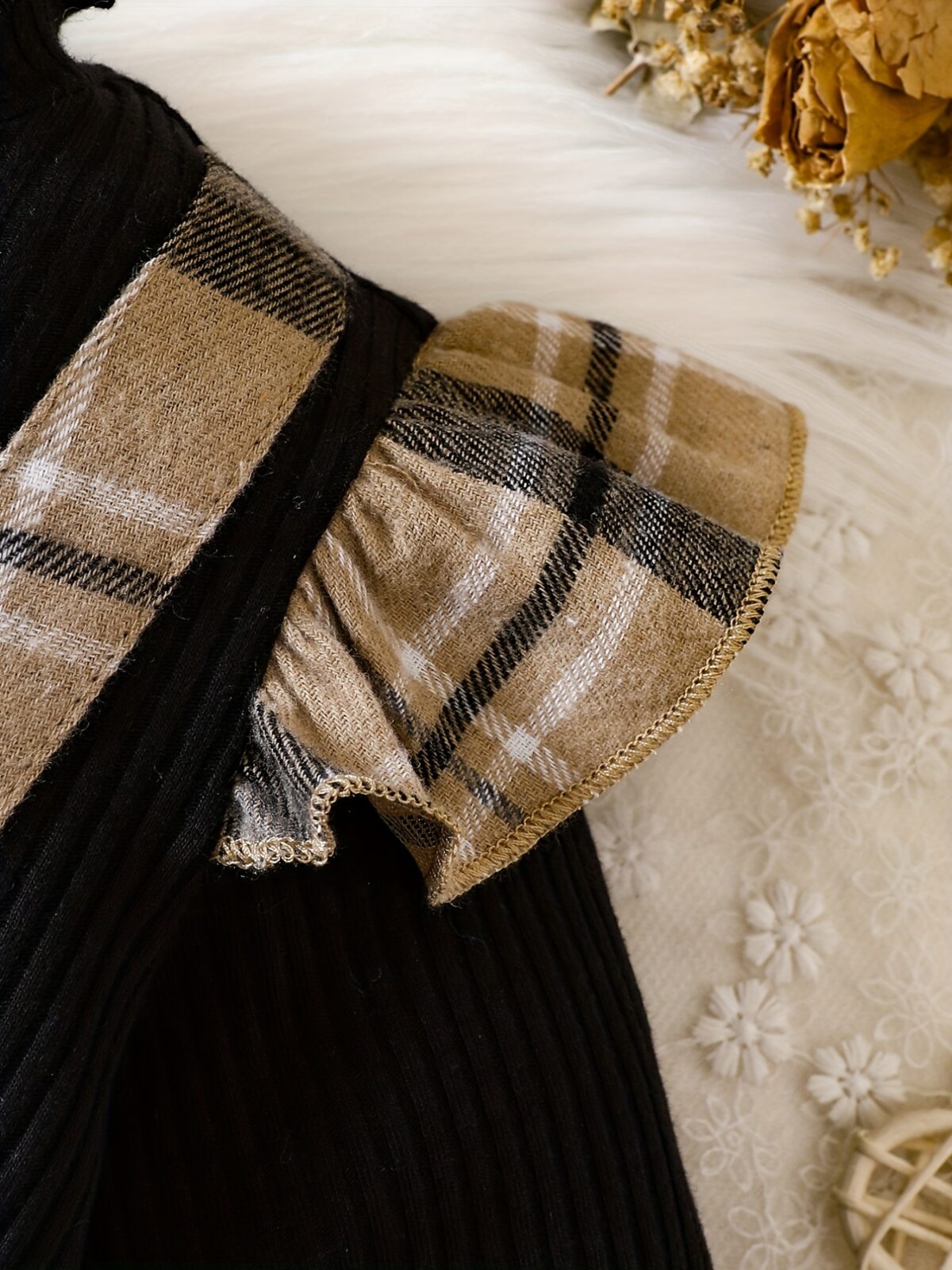 Adorable baby girl wearing a darling plaid skirt set and beret Perfect spring or fall outfit