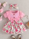 Adorable baby girl wearing a Summer Bloom floral dress perfect for summer