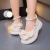 Adorable Princess Bow  Pearl Girls Mary Janes in white perfect for weddings parties and casual wear