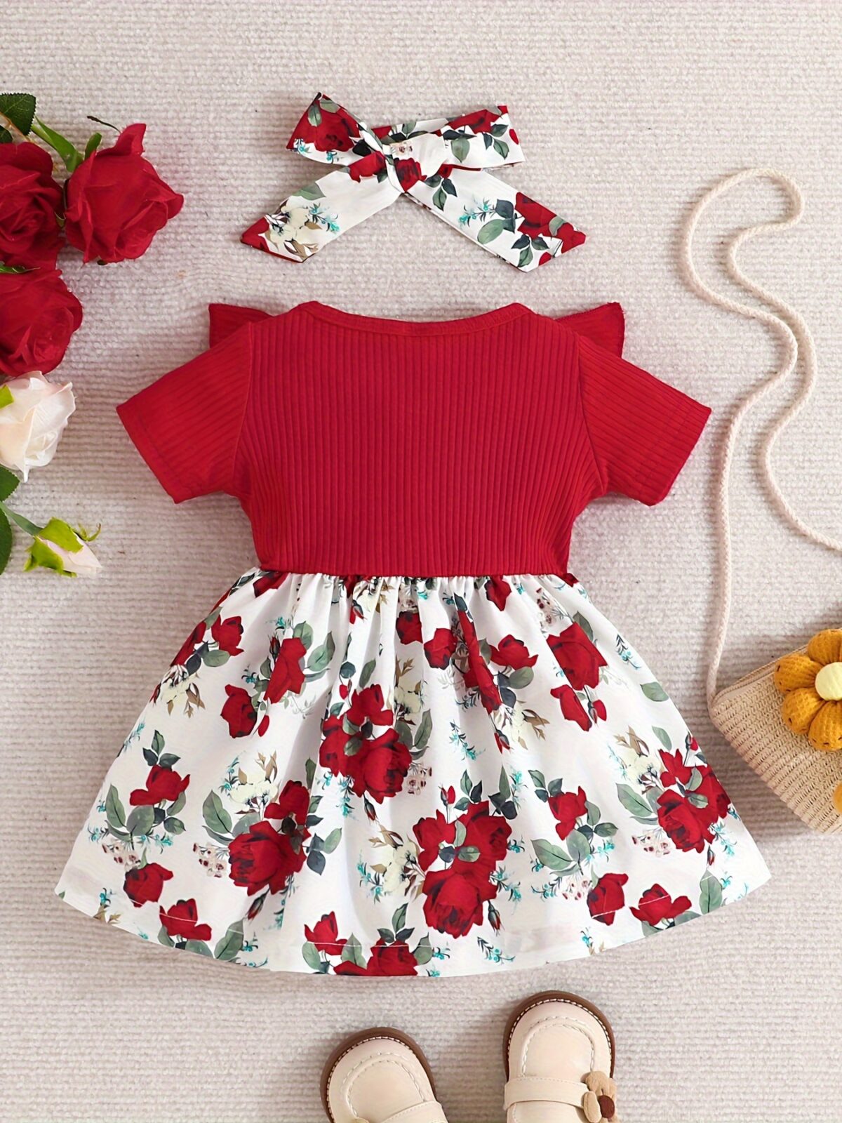 Adorable baby girl wearing a Summer Bloom floral dress perfect for summer