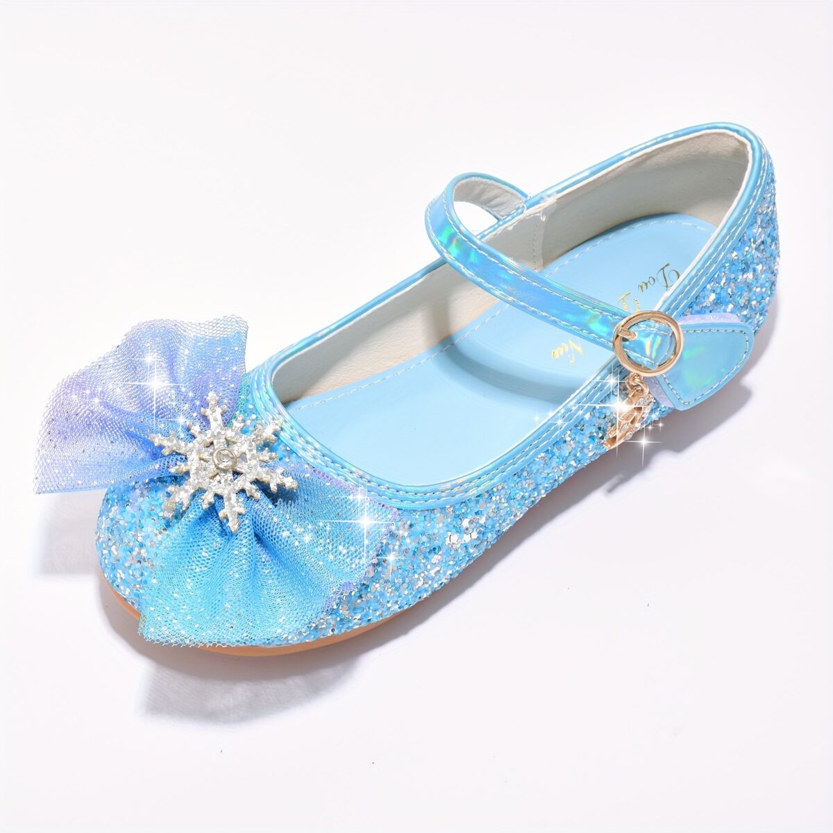 Enchanted Crystal Girls Blue Shoes by Newness Sparkling blue childrens shoes adorned with crystals perfect for special occasions or everyday wear
