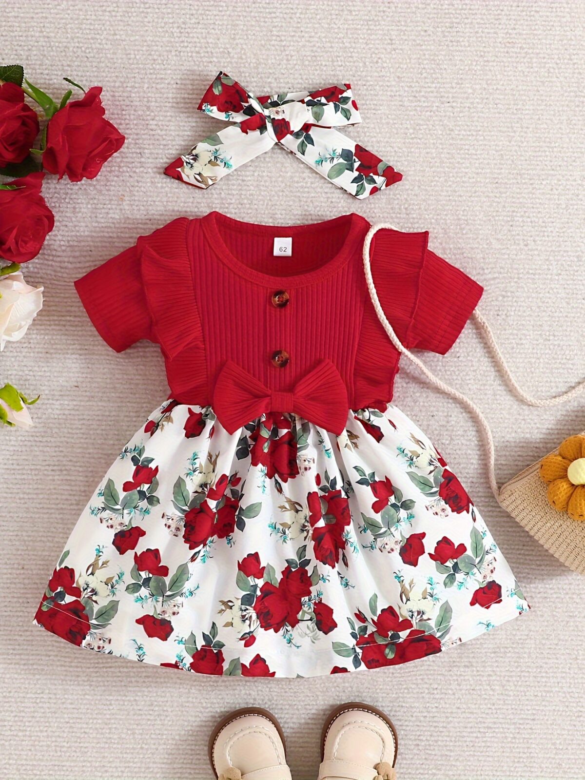 Adorable baby girl wearing a Summer Bloom floral dress perfect for summer