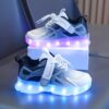 Kids GUANGLAN Nova Glow Shoes lighting up at night showcasing their lightweight and durable design Perfect for nighttime play and adventures