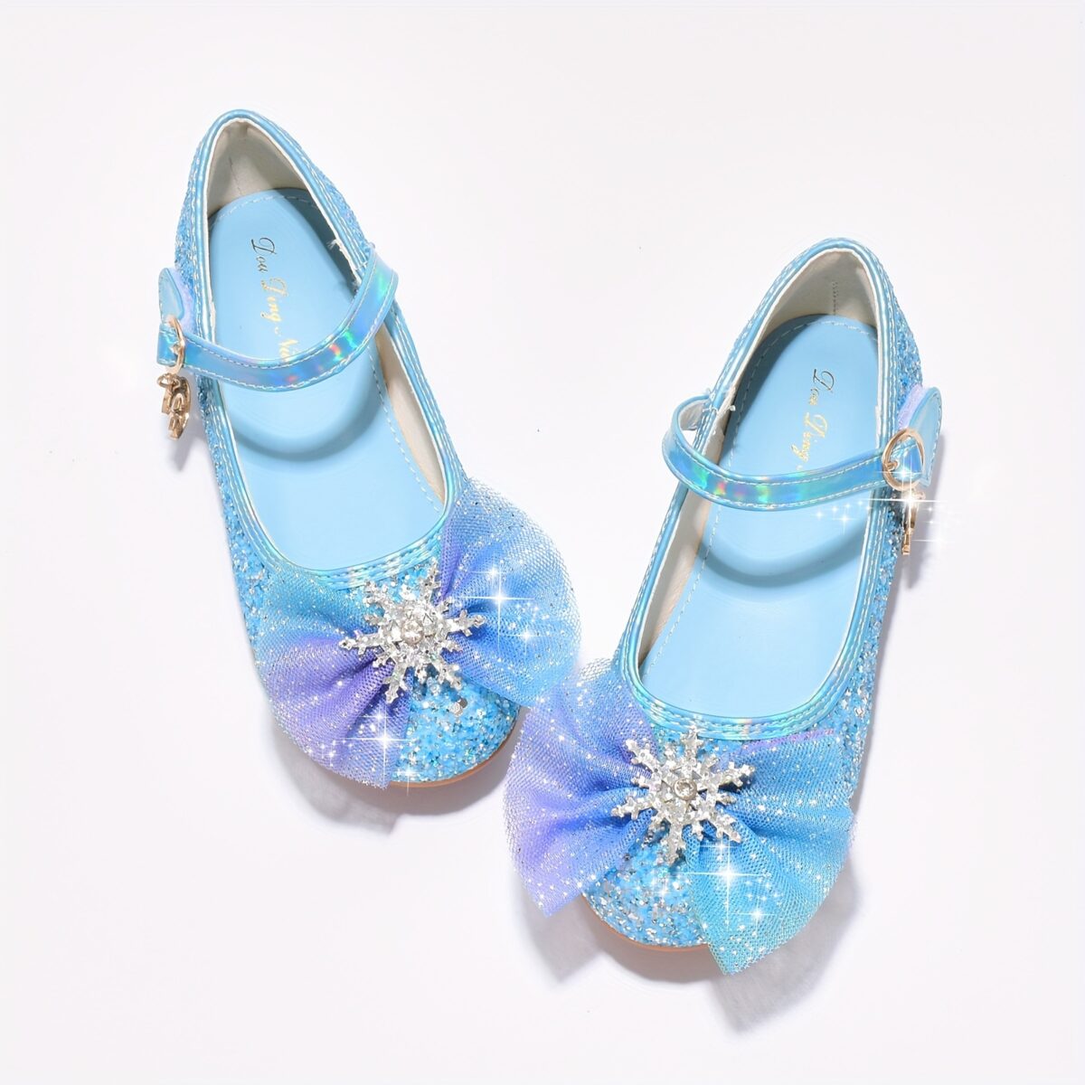 Enchanted Crystal Girls Blue Shoes by Newness Sparkling blue childrens shoes adorned with crystals perfect for special occasions or everyday wear