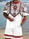 Model wearing Newness Dubai Nights Mens Print Set a stylish lightweight polyester outfit perfect for summer