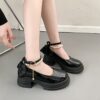 Elevate your back to school style with Newnesss Pearl Embellished Mary Jane Pumps These stylish pumps feature delicate pearl embellishments and a classic Mary Jane design