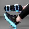 Kids Galaxy Glow Roller Skates from Newness featuring LED lights geometric designs and comfortable design