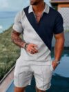 Monaco Riviera Geometric Print Suit by Newness A stylish two piece suit featuring a breathable polyester fabric and a modern geometric print perfect for summer