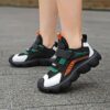 Newness Velocity Stripe Boys Running Shoes Lightweight breathable running shoes perfect for school and play Image shows stylish blue and white striped shoes