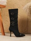 Midnight Rendezvous Stiletto Ankle Boots by Newness Elegant black stiletto ankle boots with a pointed toe showcasing the perfect blend of sophistication and style