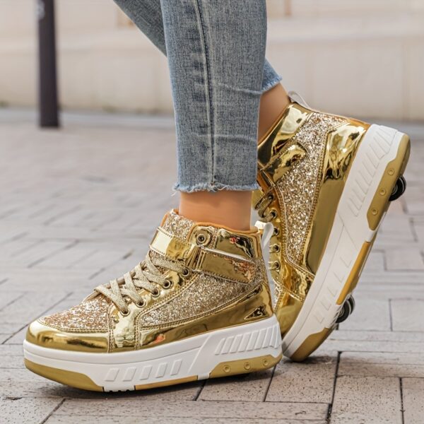 Newness Golden Glitter Roller Skate Sneakers for Kids   Shine bright in these comfortable and fun sneakers