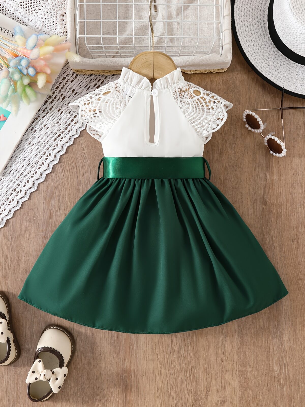 Adorable green midi dress perfect for summer styled on a girl