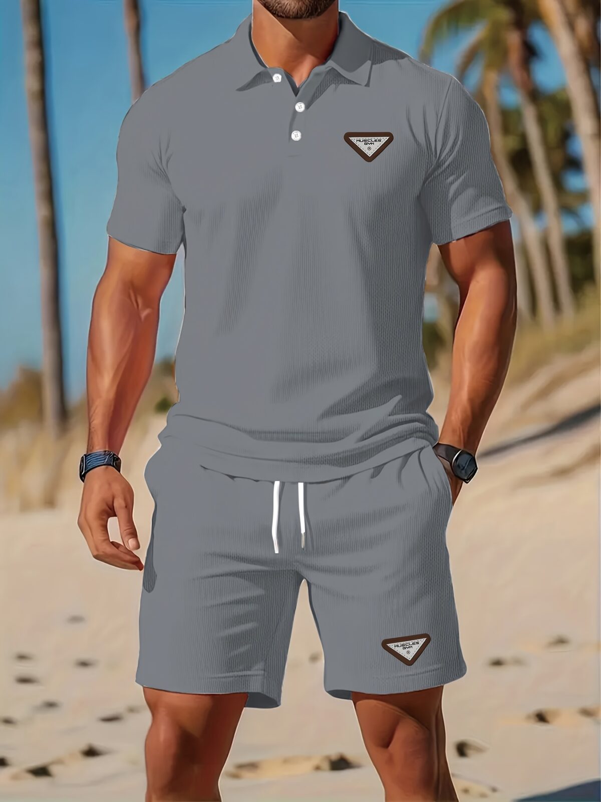 Newness Riviera Escape Mens Navy Polo Set A stylish navy polo shirt and shorts set perfect for summer The model is wearing the set looking relaxed and confident