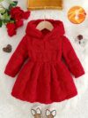 Baby girl wearing an adorable red heart patterned dress Perfect for Fall and Winter