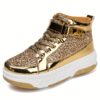 Newness Golden Glitter Roller Skate Sneakers for Kids   Shine bright in these comfortable and fun sneakers
