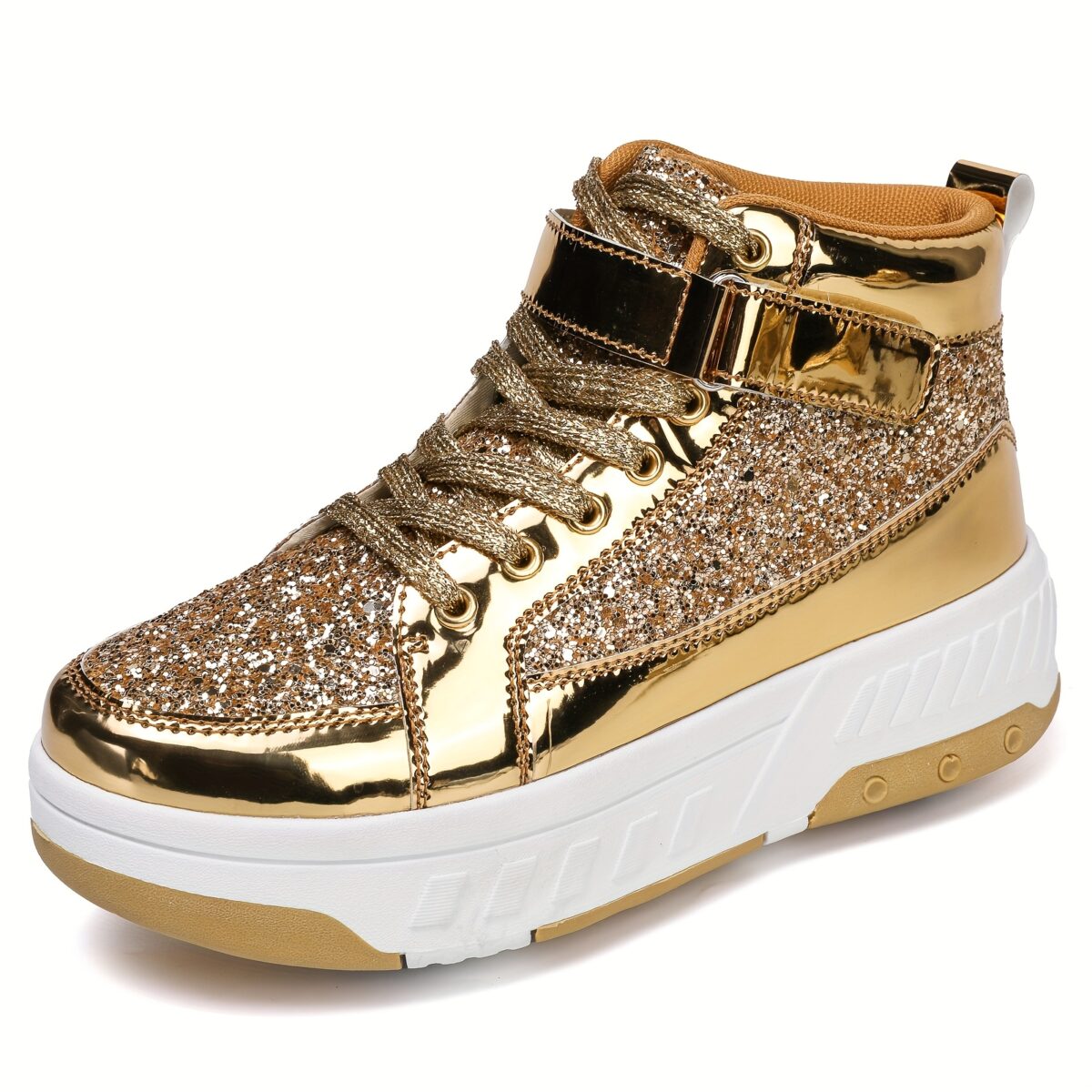 Newness Golden Glitter Roller Skate Sneakers for Kids   Shine bright in these comfortable and fun sneakers