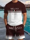 Sharp and sophisticated the Newness Milan Inspired Mens Summer Set in premium polyester Model showcases the effortlessly cool summer style of the matching shirt and shorts