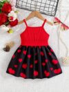 Sweetheart Summer Toddler Dress   Adorable little girl wearing a charming pink and white summer dress perfect for summer parties and outdoor play