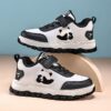 Adorable child wearing Newness Cozy Panda Kids Fleece Sneakers playing outdoors in the snow The sneakers are soft warm and feature a playful panda design