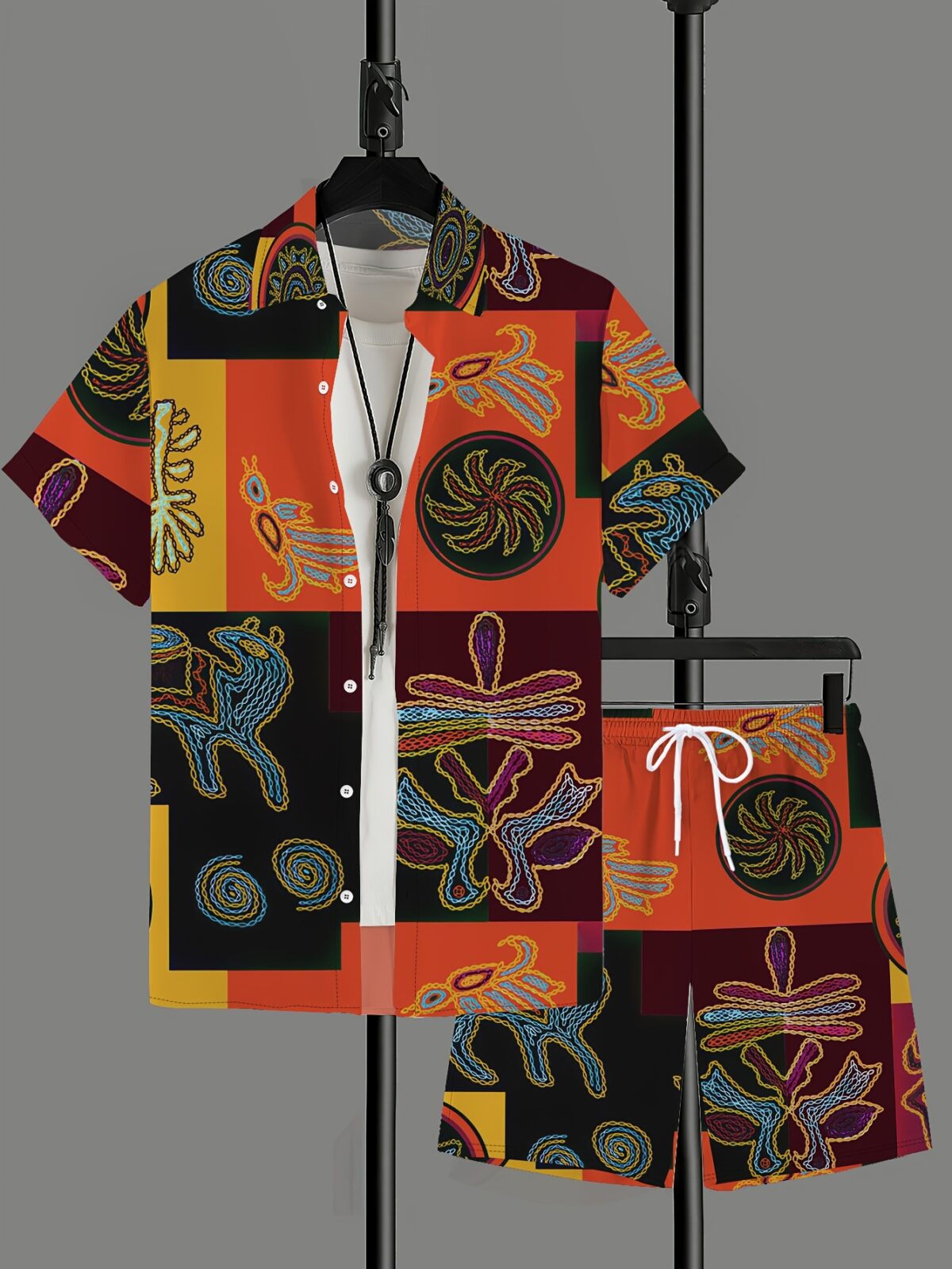 The Newness Riviera Escape Printed Summer Set A stylish and comfortable summer outfit perfect for both beach days and city nights The model is wearing the matching top and bottom showcasing the vibrant print