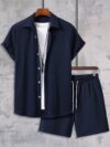 The Newness Riviera Escape Mens Summer Set A stylish and comfortable two piece outfit perfect for summer The model is wearing a crisp white shirt and coordinating shorts