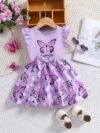 Adorable baby girl in a lavender butterfly dress perfect for summer Newness