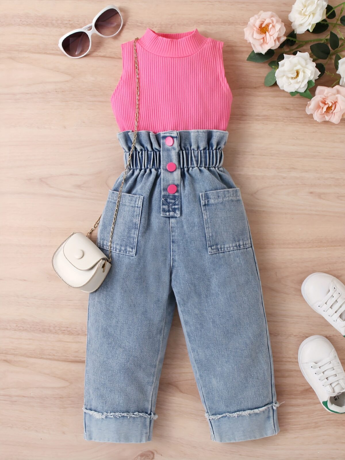 Adorable girls denim set from Newness perfect for spring summer or fall Features a stylish design and comfortable fit