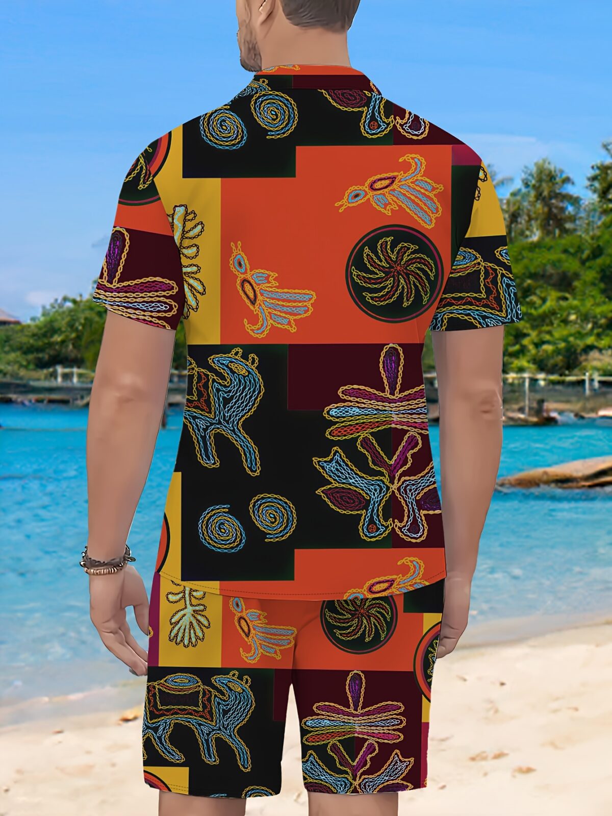 The Newness Riviera Escape Printed Summer Set A stylish and comfortable summer outfit perfect for both beach days and city nights The model is wearing the matching top and bottom showcasing the vibrant print
