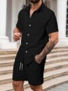 The Newness Riviera Escape Mens Summer Set A stylish and comfortable two piece outfit perfect for summer The model is wearing a crisp white shirt and coordinating shorts