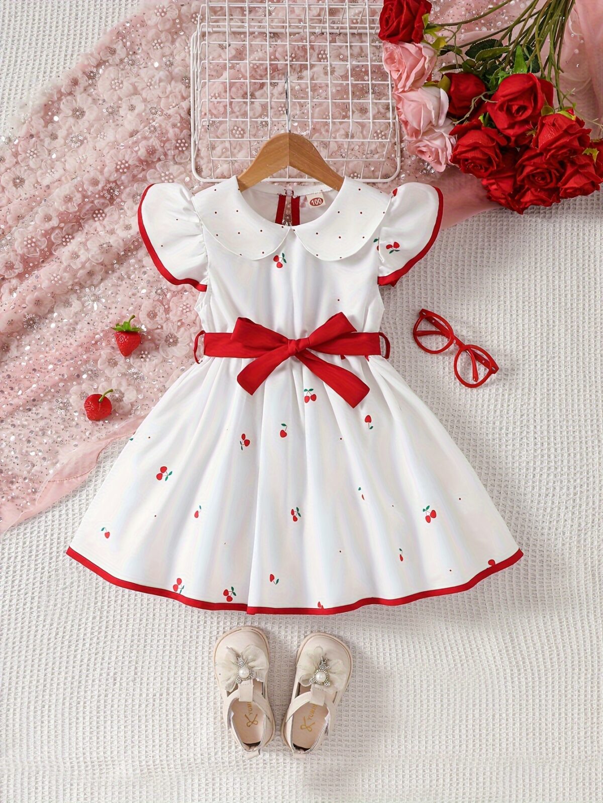 Sweet Cherry Print Dress with Bow from Newness A charming cherry printed dress with a cute bow