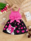 Sweetheart Summer Toddler Dress   Adorable little girl wearing a charming pink and white summer dress perfect for summer parties and outdoor play