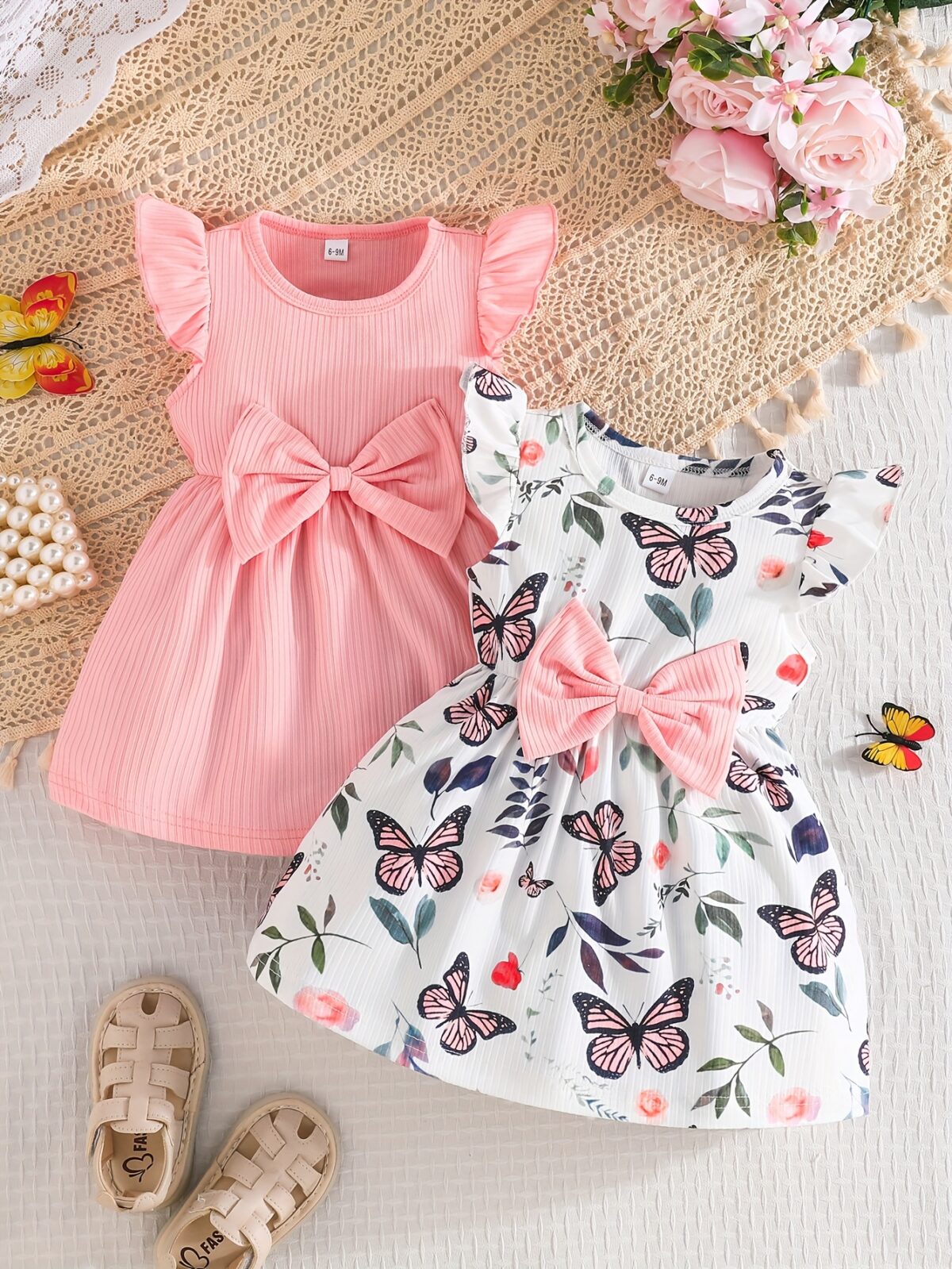 Adorable Summer Bloom Baby Girl Dress Set A charming two piece outfit in soft summery colors perfect for warm weather