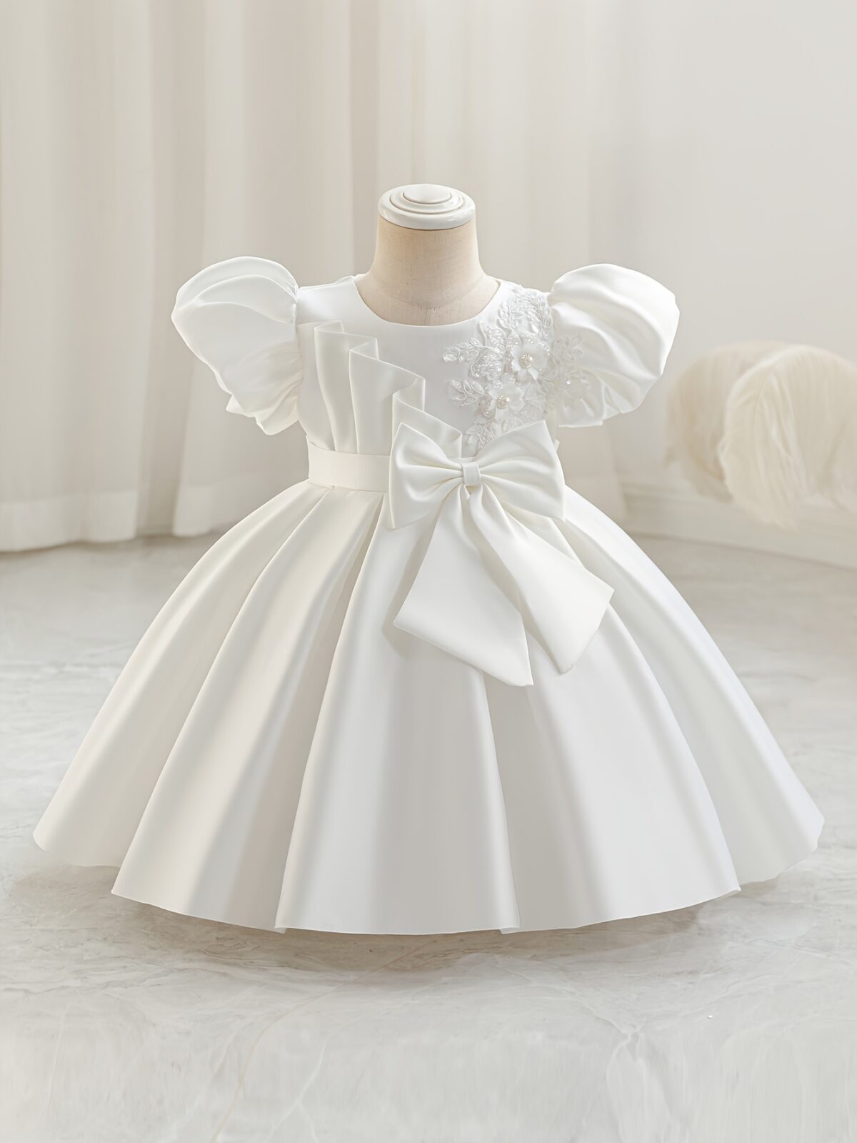 Adorable girl twirling in a lavender colored party dress perfect for birthdays and special occasions The dress features exquisite detailing and a flattering silhouette