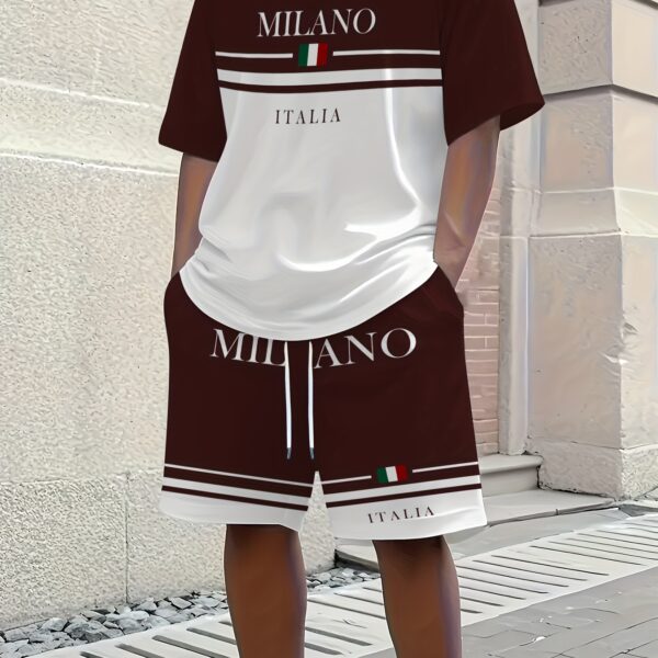 Sharp and sophisticated the Newness Milan Inspired Mens Summer Set in premium polyester Model showcases the effortlessly cool summer style of the matching shirt and shorts
