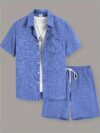 Effortless Chic Mens Summer Set in breathable polyester perfect for warm weather Model showcasing the stylish two piece outfit