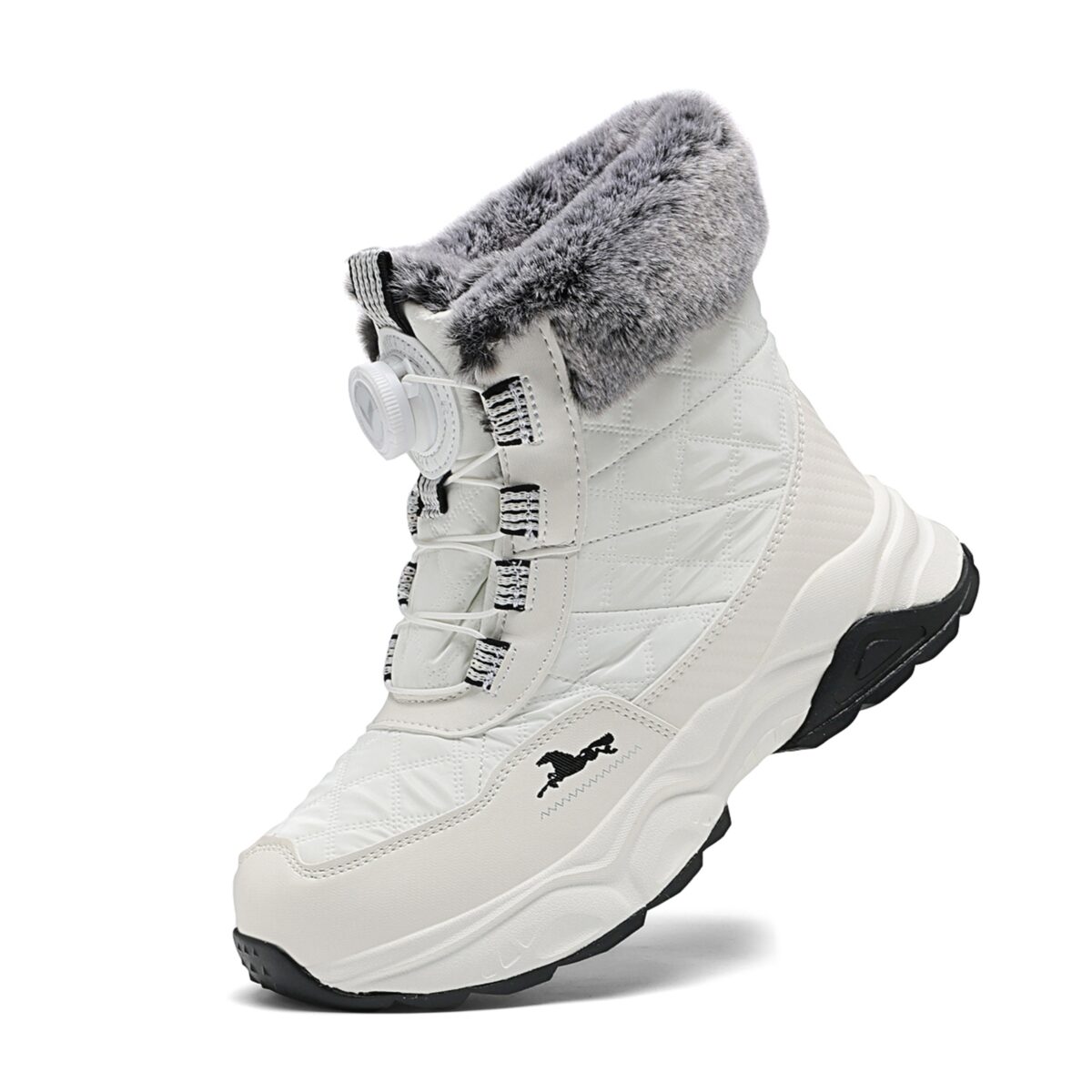 Kids wearing stylish and warm FANGFIUP Explorer Winter Boots playing in the snow