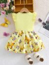 Adorable baby girl in a lavender butterfly dress perfect for summer Newness