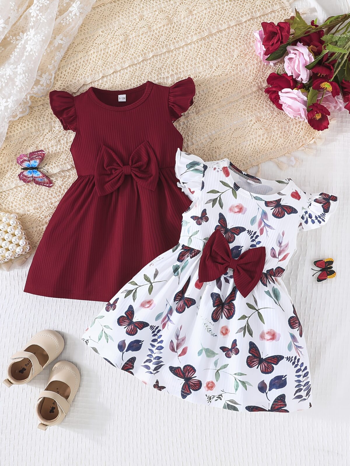 Adorable Summer Bloom Baby Girl Dress Set A charming two piece outfit in soft summery colors perfect for warm weather