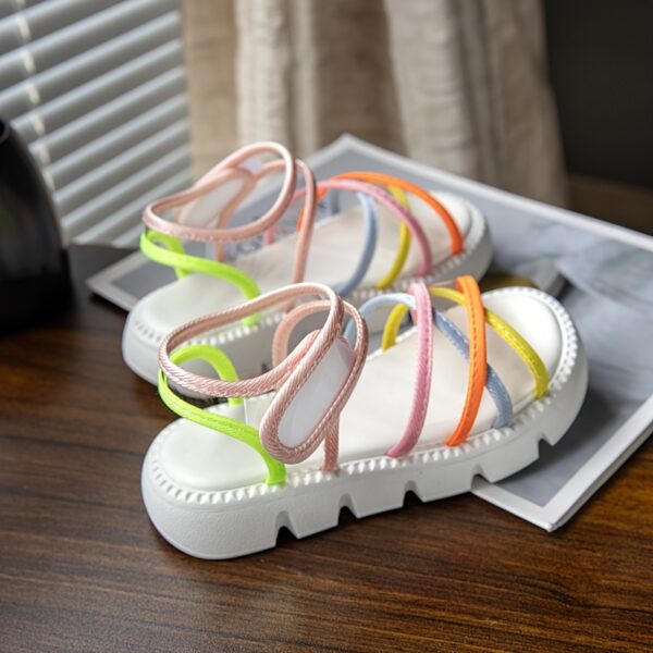 Rainbow Ribbon Girls Summer Sandals by Newness Stylish and comfy sandals perfect for summer play