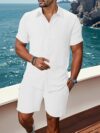 Effortless Chic Mens Summer Set in breathable polyester perfect for warm weather Model showcasing the stylish two piece outfit