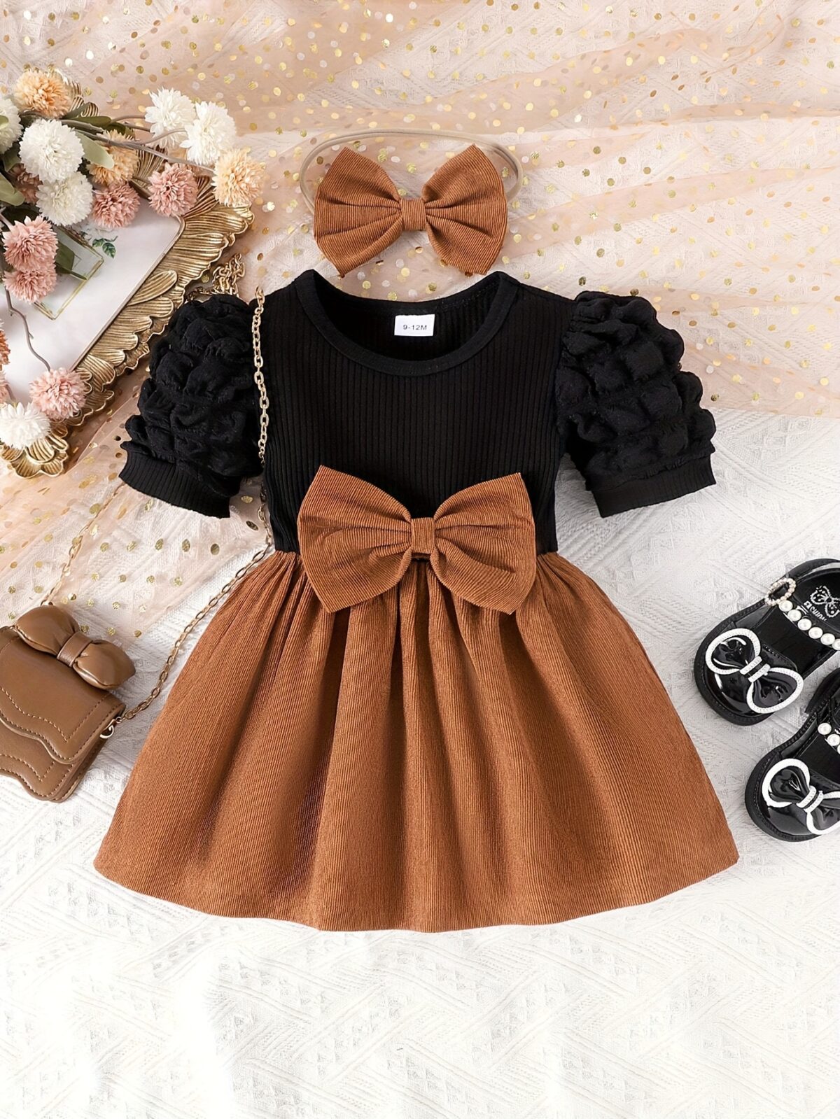 Adorable summer girls pinstripe bow dress set from Newness Two piece outfit perfect for playtime Features a stylish pinstripe pattern and a cute bow detail