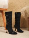 Midnight Rendezvous Stiletto Ankle Boots by Newness Elegant black stiletto ankle boots with a pointed toe showcasing the perfect blend of sophistication and style