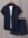 Newness Riviera Breeze Mens Summer Set A stylish two piece outfit in breathable polyester perfect for summer Model showcases the modern fit and comfort