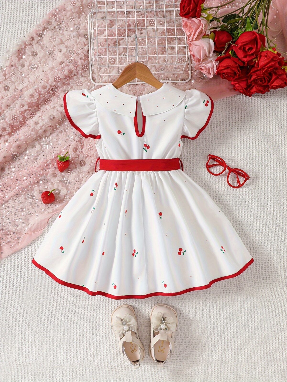Sweet Cherry Print Dress with Bow from Newness A charming cherry printed dress with a cute bow