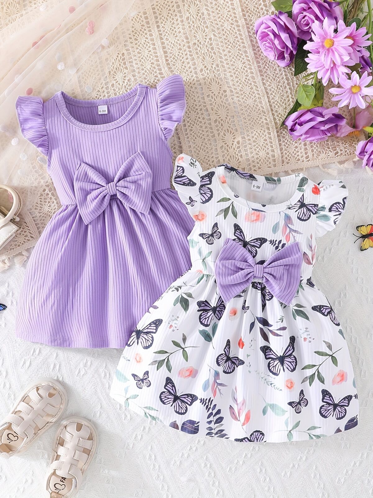 Adorable Summer Bloom Baby Girl Dress Set A charming two piece outfit in soft summery colors perfect for warm weather