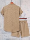 The Newness Riviera Escape Mens Summer Set A stylish and comfortable two piece outfit perfect for summer The model is wearing a crisp white shirt and coordinating shorts