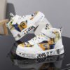 Colorful youngsters mid top sneakers with closure breathable upper and cushioned sole Stylish stitching details