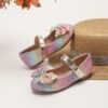 Adorable rainbow sparkly Mary Jane flats for girls perfect for adding a touch of sparkle to any outfit Comfortable and stylish kids shoes from Newness