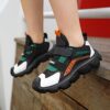 Newness Velocity Stripe Boys Running Shoes Lightweight breathable running shoes perfect for school and play Image shows stylish blue and white striped shoes